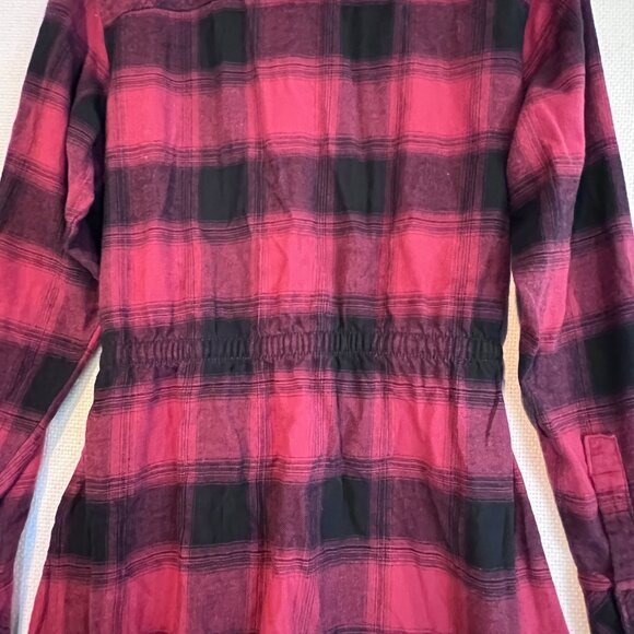 Columbia Red Plaid Flannel Shirt Dress Belted Roll Tab Sleeves Pockets Sz Small - Picture 13 of 13